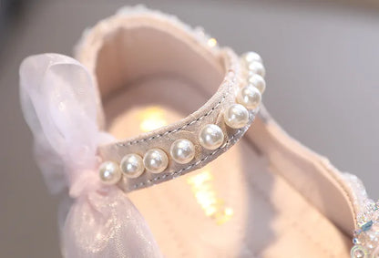 Toddler Girl's Princess Shoes Sequins Lace Bowknot 21-36 Children Mary Janes Three Colors Luxury Trendy Party Kids Shoes Flats