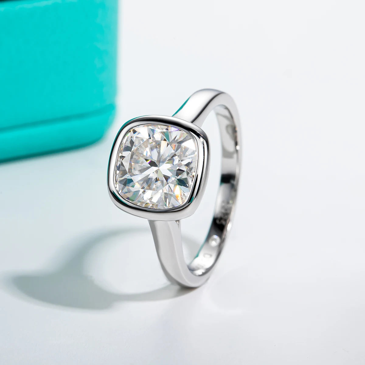 3ct D Color Cushion Cut Moissanite Bezel Engagement Wedding Ring 925 Sterling Silver Rings For Women Jewelry Wholesale