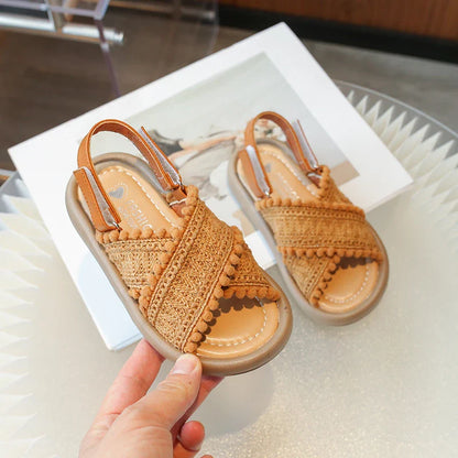 Girls Summer Beach Shoes Ethnic Style Children's Casual Sandals Kids Soft Sole Fashion Shoes Vintage Princess Shoes Summer New