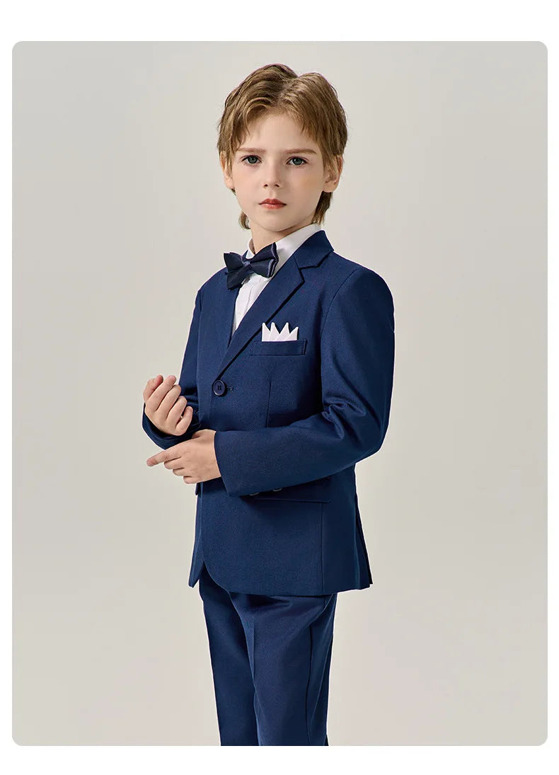 Boys Dark Green Jakcet Vest Pants Bowtie Evening Party Dress Children Wedding Photograph Suit Kids Ceremony Performance Costume