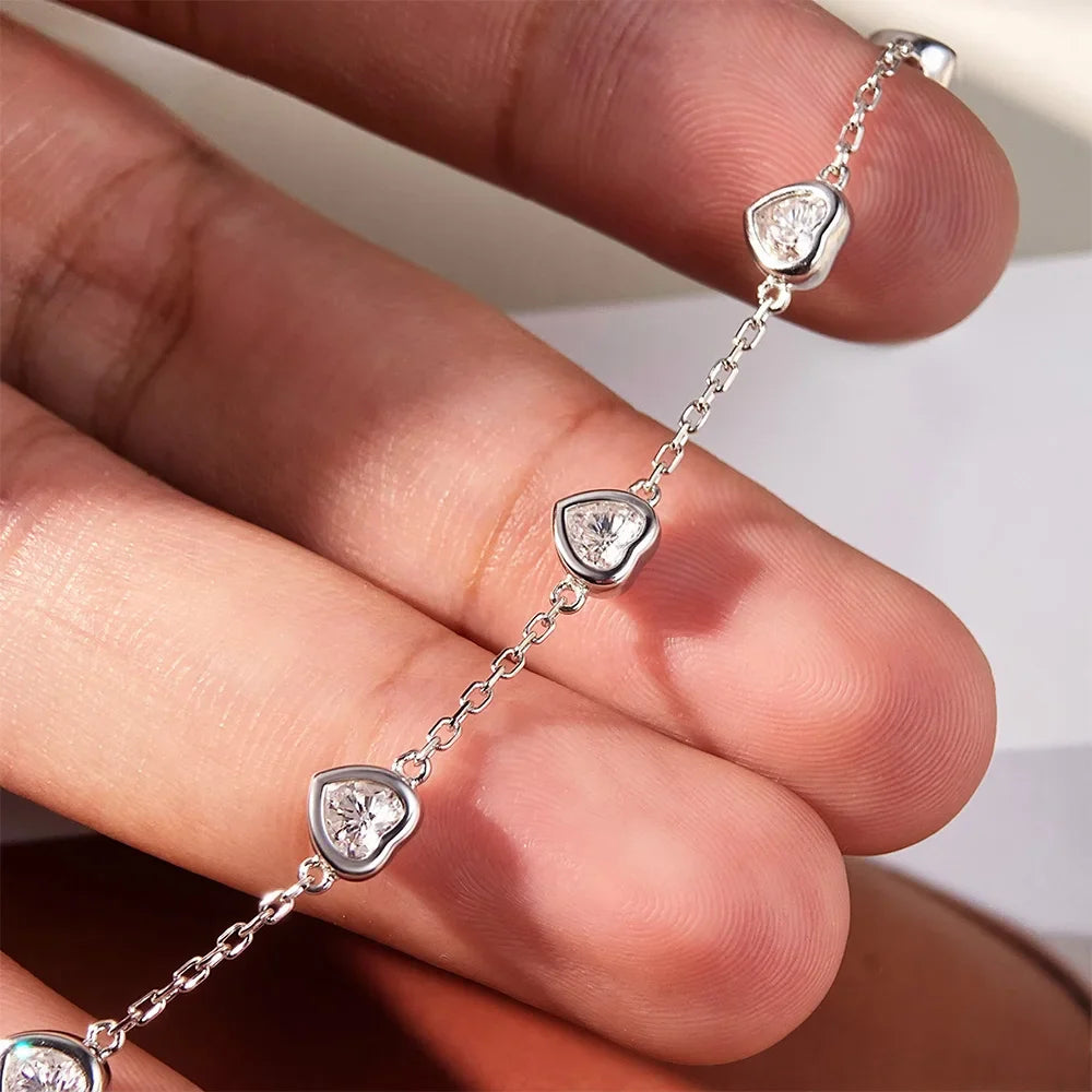 4MM Heart Moissanite Bracelets S925 Silver plated 18K gold Sparkling Wedding Hand Chain Fine Jewelry can pass Diamond Test