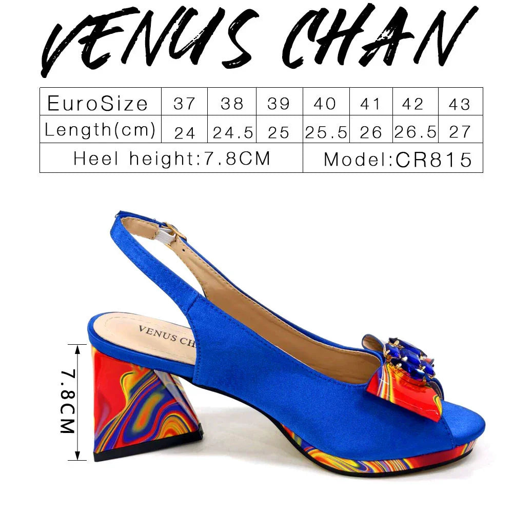 Fashion Purple Color Painted Rhinestones Elegant Peep Toe Sandals Shoes and Bag Set Italian Heels for Womens