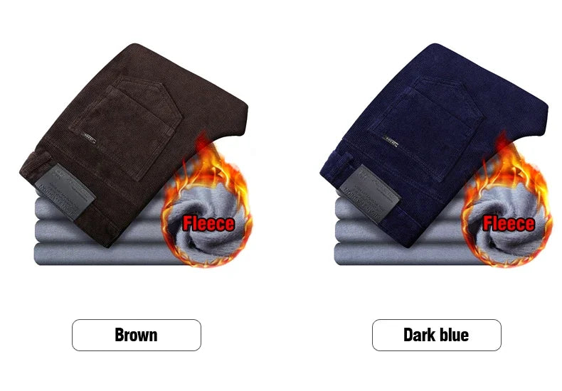Winter Men's Fleece Corduroy Pants Warm Classic Casual Business Plush Thickened Business Trousers Male Brand Clothing