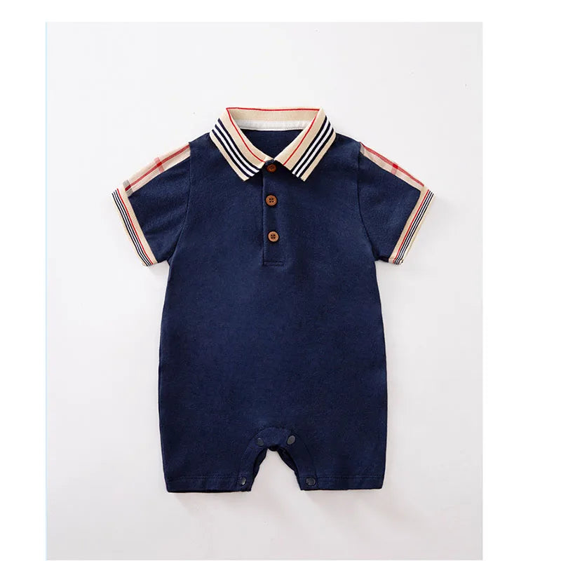Summer Infant Boys Romper Short Sleeve Half Button-Up Collared Overalls Fashion Baby Clothing for Newborns And Toddlers