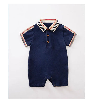 Summer Infant Boys Romper Short Sleeve Half Button-Up Collared Overalls Fashion Baby Clothing for Newborns And Toddlers