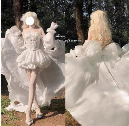 High Street Women's Mint Green Strapless Bowknot Sweet Fairy Organza Dress 2024 New Elegant Big Bow Trailing Party Wedding Dress