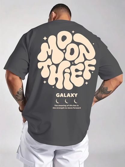Men's 100% cotton fashionable casual loose plus size months for galaxy letter pattern printed round neck short sleeved T-shirt