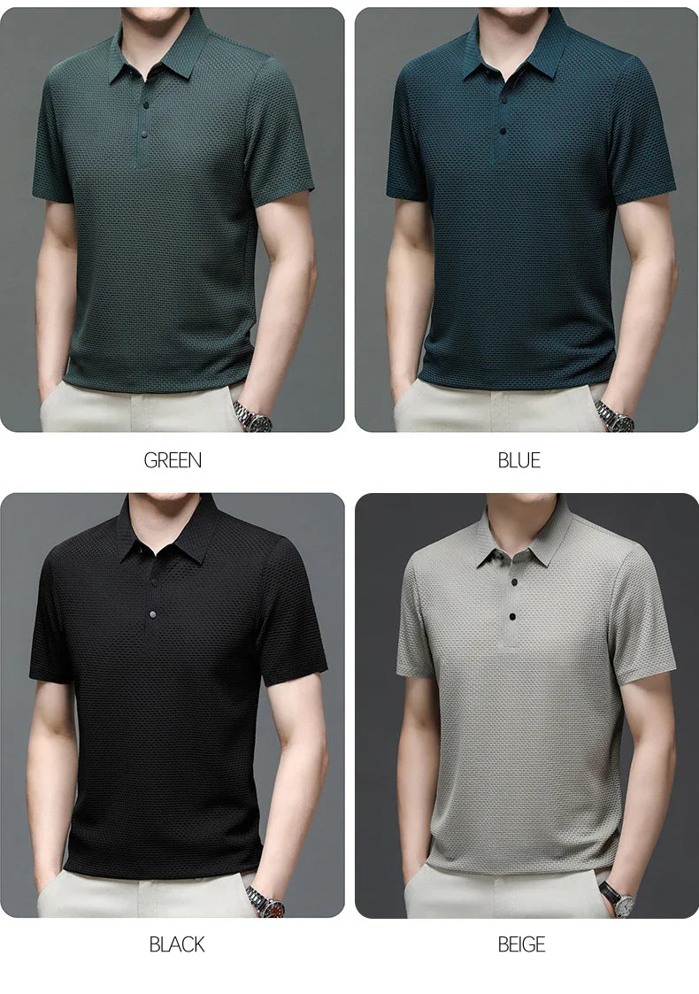 Upto EUR Sizes Tall Man Brand Top-Quality Men's Golf Shirt Lop-up Hollow Short-sleeved Polo Shirt SummerIce Silk Breathable Tee