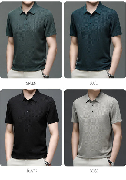 Upto EUR Sizes Tall Man Brand Top-Quality Men's Golf Shirt Lop-up Hollow Short-sleeved Polo Shirt SummerIce Silk Breathable Tee