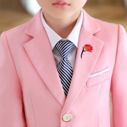 Pink Rose Embroidery Kids Formal Suit Set 3 Pieces Blazer Pants Tie Boy Wedding Suit Communion for Boys Tuxedos Teen Suit