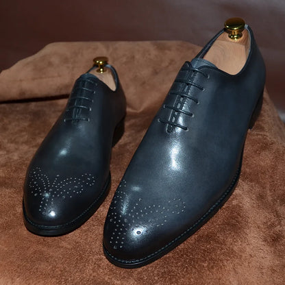 Luxury Classic Mens Oxford Dress Shoes Whole Cut Genuine Leather Handmade Lace-up Formal Shoe for Men Wedding Business Office