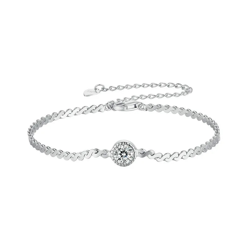 925 Sterling Silver 0.5CT Sparkling Moissanite Bracelet Bezel Setting Lab Diamond Chain Link for Women Anniversary Gift