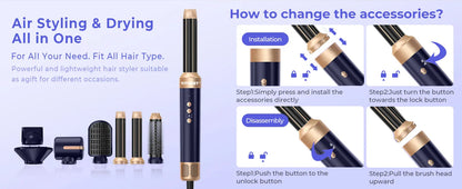 7 In 1 Hair Dryer Brush Brushless High Speed Hair Dryer with Diffuser Ionic Blow Dryer Hot Air Styling Comb Auto Hair Curler