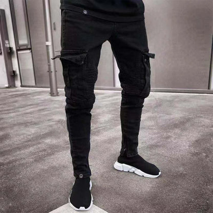 Calça Jeans Masculina Skinny Rasgada Estilo Streetwear Com Bolsos Laterais Calça Cargo Jeans Slim Fit Calça Macia Elástica Jogger