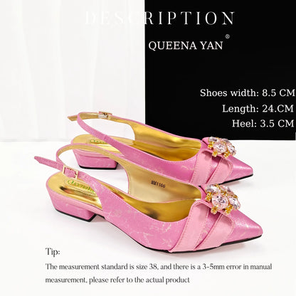 New Summer Collection Stylish Italian Women’s Shoes and Bag Set Gold Colour Comfortable Low Heels With Rhinestone