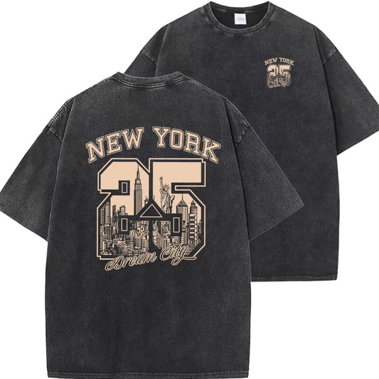 New York City Funny Print  Woman T Shirts Summer Vintage Washed Cotton Breathable Tee Shirt Fashion Casual Home Tshirt