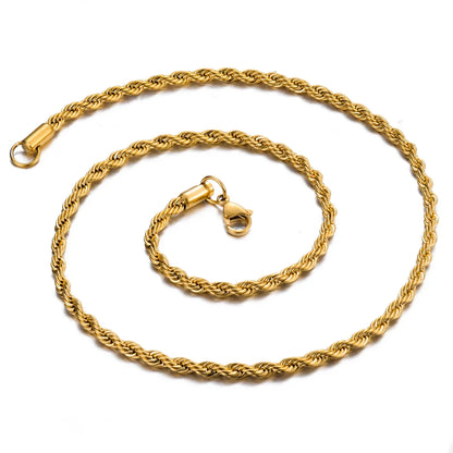 1 piece Gold Color Width 2mm/2.5mm/3mm/4mm/5mm/6mm Rope Chain Necklace/Bracelet For Men Women Stainless Steel Chain Necklace
