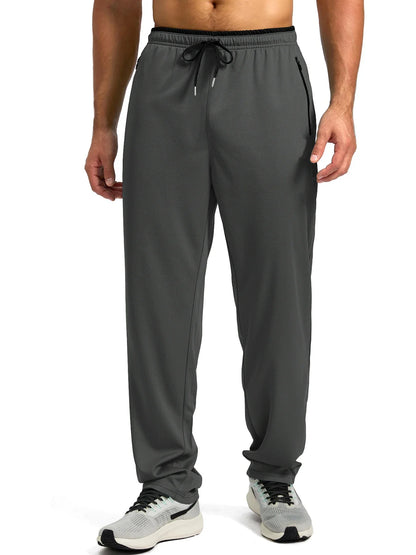 2025  Men's Comfort Sports Pants Solid Color Breathable Quick Drying Loose Fit Basketball Running Straight Leg Trousers