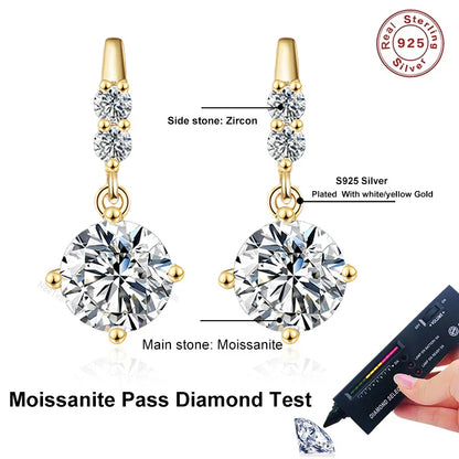 1ct Moissanite Drop Earrings S925 Sterling Silver with Gold Plated Hoop Earrings Wedding Party Jewelry With Certificate