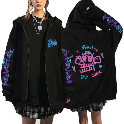 Hoodies Monkey Graffiti Zipper Jacket Harajuku Anime Arcane Boom Oversized Unisex Hip Hop Sweatshirt Casual Y2K Tops