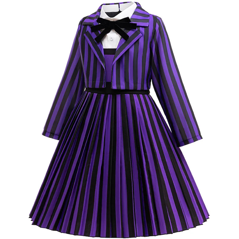 Kids Girl Clothes 2Pcs Wednesday Enid Cosplay Halloween Costume Birthday Girls Party Dresses Carnival Children Clothing Outfits