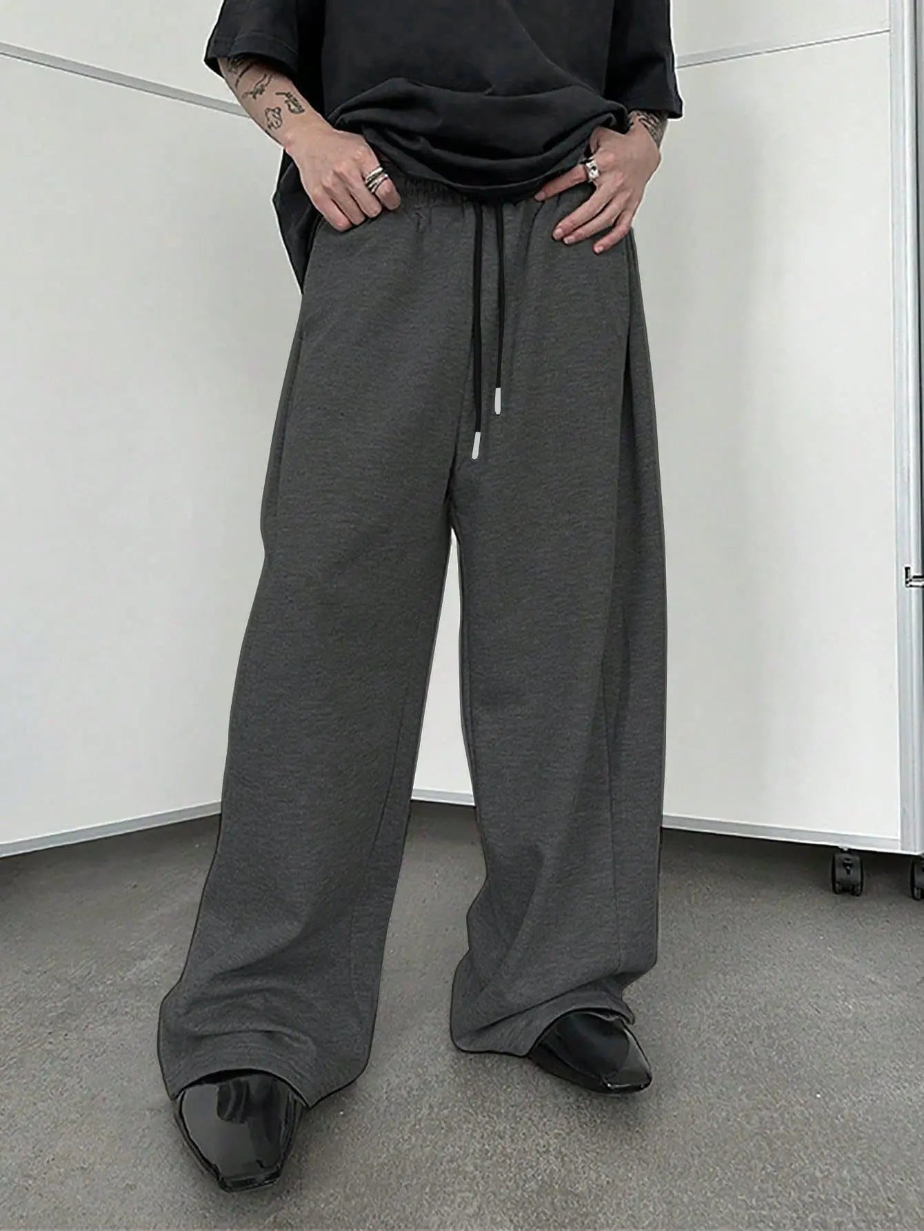 2025 men's wide leg sweatpants, European and American men's and women's sweatpants, waist drawstring straight leg loose casual s