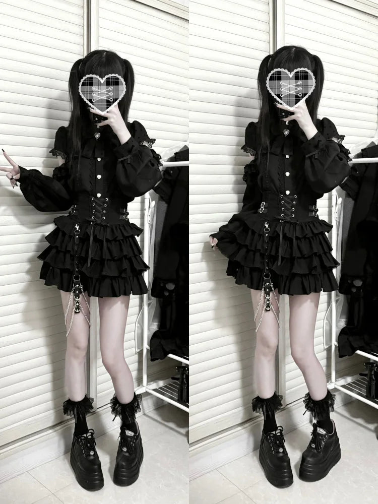 Japanese Mines Mass-produced High-waisted Puffy Pumpkin Pants Skirt 2025 Summer New Gothic Style Dark Girl Cute Lolita Skirt
