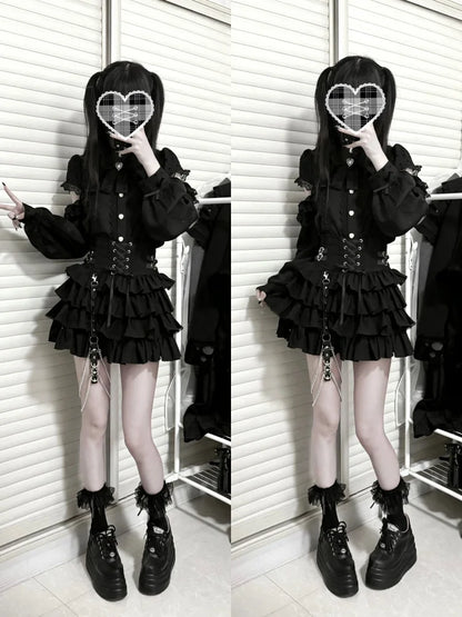 Japanese Mines Mass-produced High-waisted Puffy Pumpkin Pants Skirt 2025 Summer New Gothic Style Dark Girl Cute Lolita Skirt