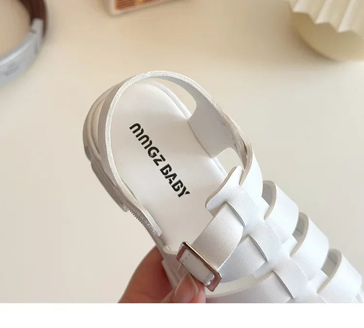 2025 Summer New Children Fashion Sandals for Girls American Style Soft Thick Sole Non-slip Versatile Cool Woven Roman Beach Shoe