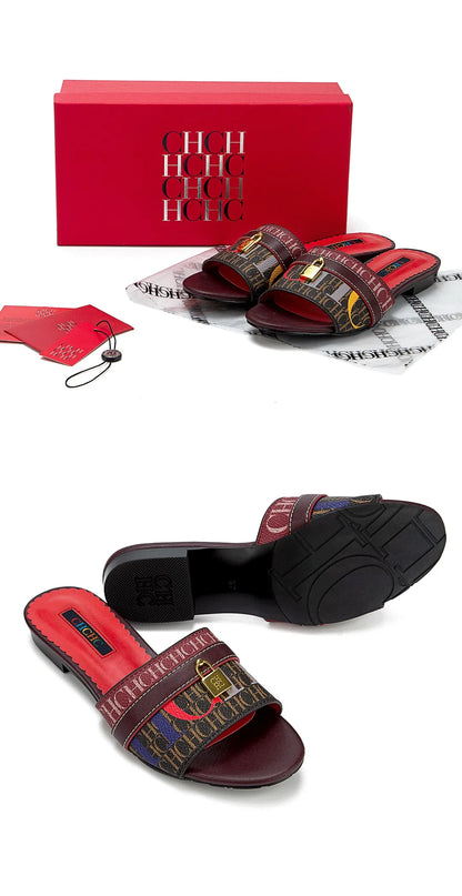 High Quality Metal Lock Monogram Print Women's Low Heeled Slippers Delicate and Versatile Women's Fashion Slippers