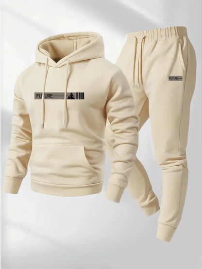Men's Velvet Thickened Sports Set New York Letter Printed Spring and Autumn Hoodie Set Long Sleeve Casual Comfortable Pocket Hoo