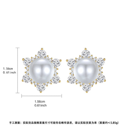 2026 Fashion Jewelry Silver Plated  Crystal Pearl Stud Earrings
