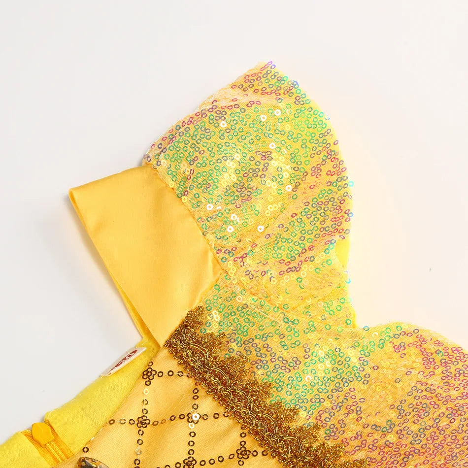 Vestidos de Princesa Disney para Meninas Fantasia de Festa da Bela Roupa de Flores para Crianças de Halloween Aniversário Fantasia da Bela e a Fera