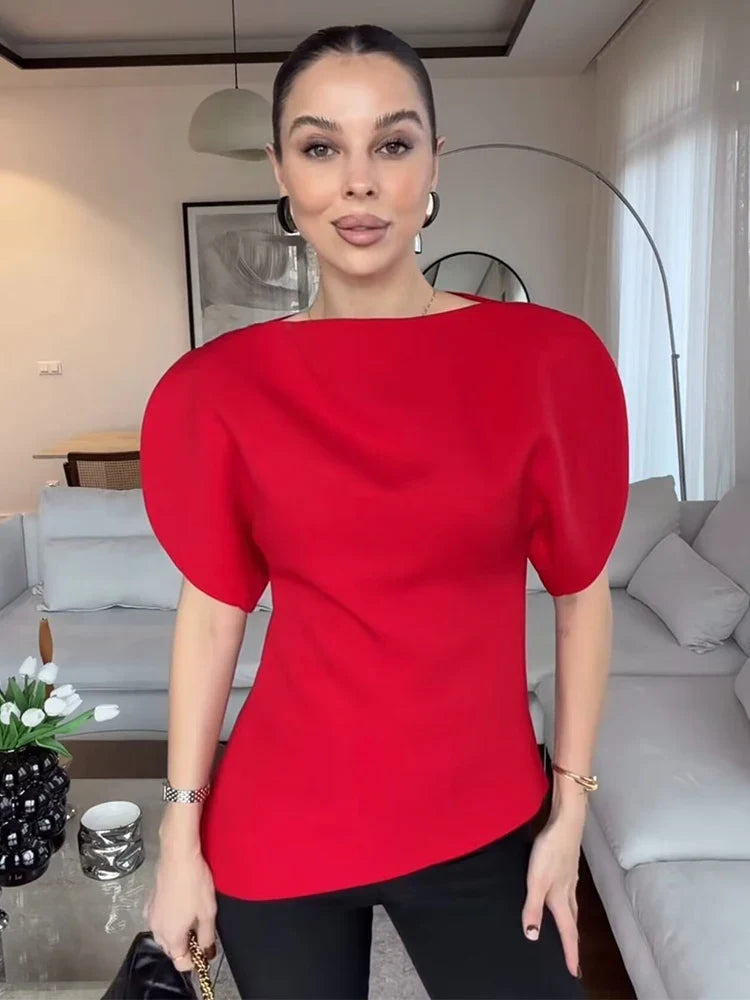 Chic Casual Short Puff Sleeve T-Shirts Women O Neck Short Sleeve Streetwear Tops Fashion 2026 Spring Elegant Tops