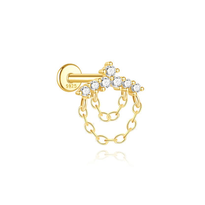 1PC 925 Sterling Silver Horse Eye Chain Tassel Zircon Drop Earrings For Women Ins Minimalism Geometric Earrings Gift