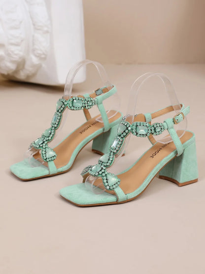 Women'S High Heels Open-Toe Sandals Square-Heeled Fashionable Shoes