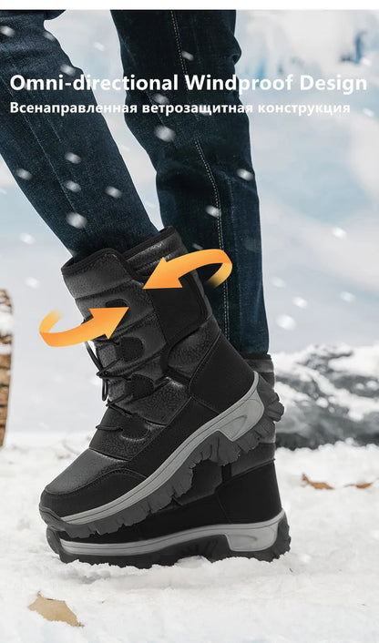 New Warm Men Plush Snow Boots High Top Winter Men's Boots Waterproof Winter Motorcycle Boots Outdoor Anti-Slip Men Hiking Boots