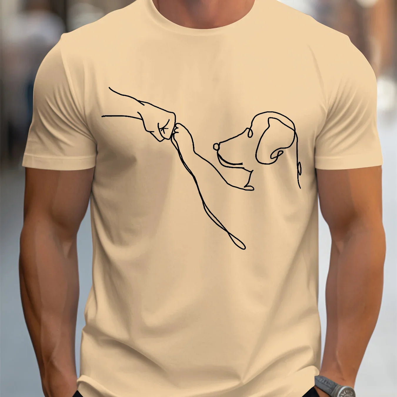 Men's 100% cotton casual sports loose fit Funny Dog First print round neck short sleeved T-shirt top