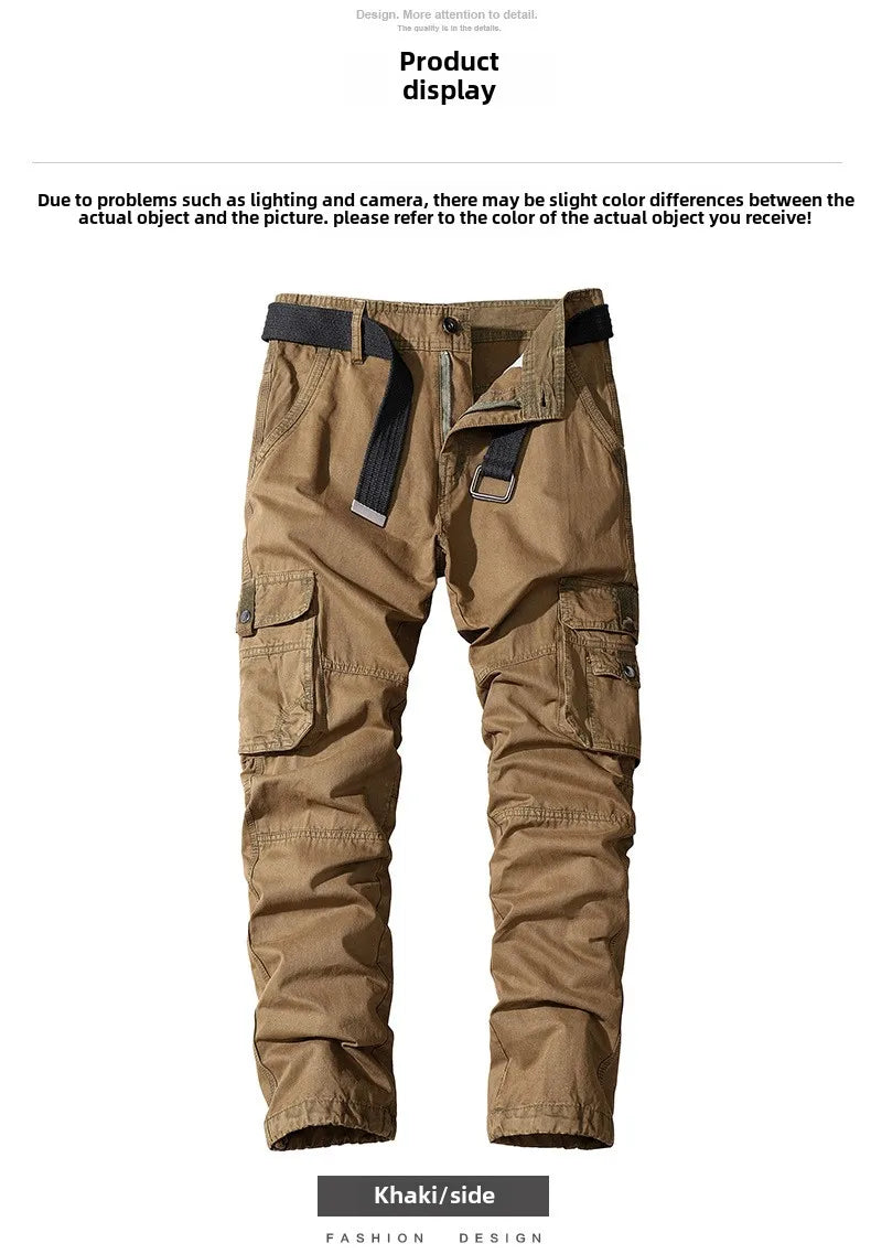 Four-season Pure Cotton Casual Pants Men's Work Pants Multi-pocket Straight Trousers