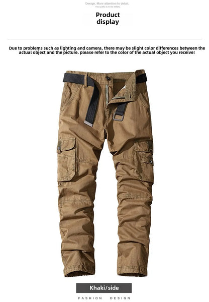 Four-season Pure Cotton Casual Pants Men's Work Pants Multi-pocket Straight Trousers