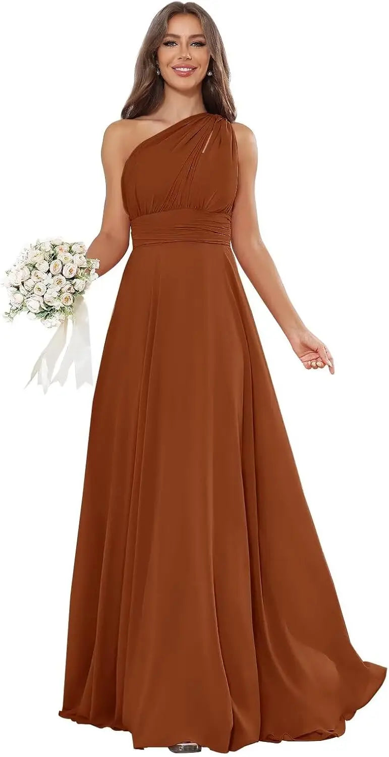 Vestidos de Daminha de Um Ombro para Mulheres Vestido de Noite Formal Longo de Chiffon Plissado Vestidos de Madrinha para Casamentos