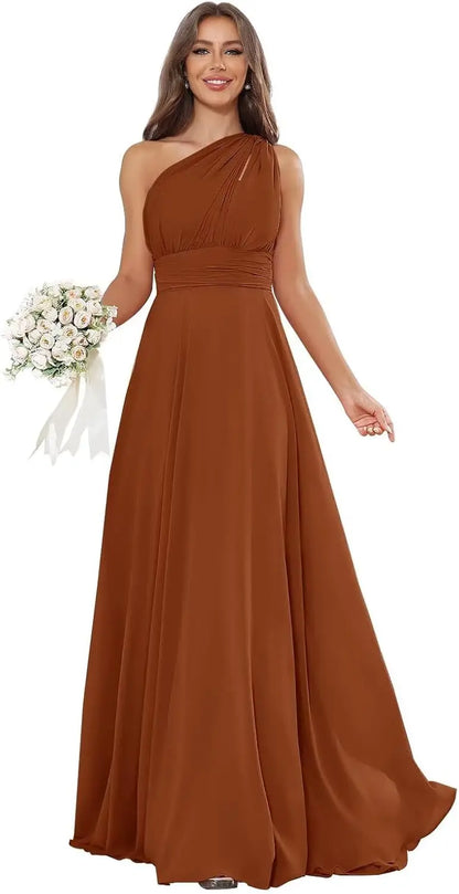 Vestidos de Daminha de Um Ombro para Mulheres Vestido de Noite Formal Longo de Chiffon Plissado Vestidos de Madrinha para Casamentos