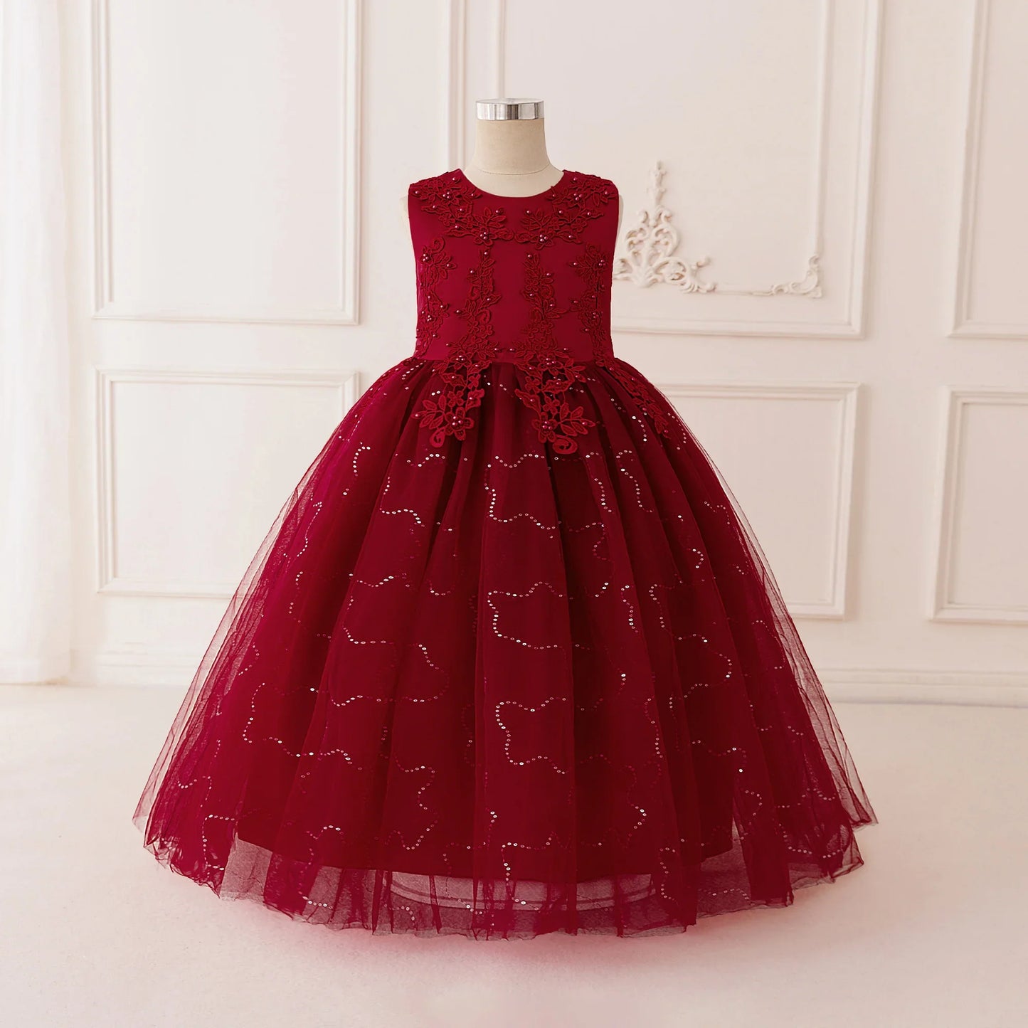 Summer Flower Baptism Bridesmaids Girls Dress Tulle Wedding Birthday Princess Party Dress Girls Graduation Evening Kids Clothing