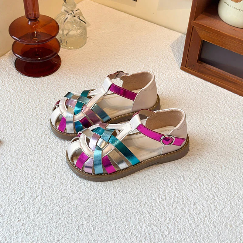 2026 Summer New Children's Shoes Knitted Sandals for Girls with Round Head Anti Slip Soft Bottom Comfortable Fashion Sandals