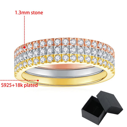 3pcs 0.2ct Moissanite Eternity Ring for Women Men 1.3mm 18k Gold Plated Sterling Silver Wedding Moissanite Band Jewelry