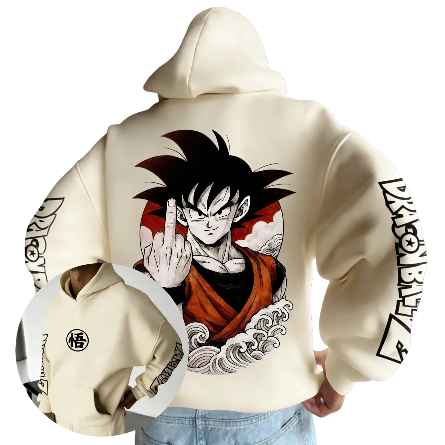 Retro Anime Hoodie, Japanese Style Goku Print Men's Pure Cotton Hoodie, Casual Loose Sports Daily Version