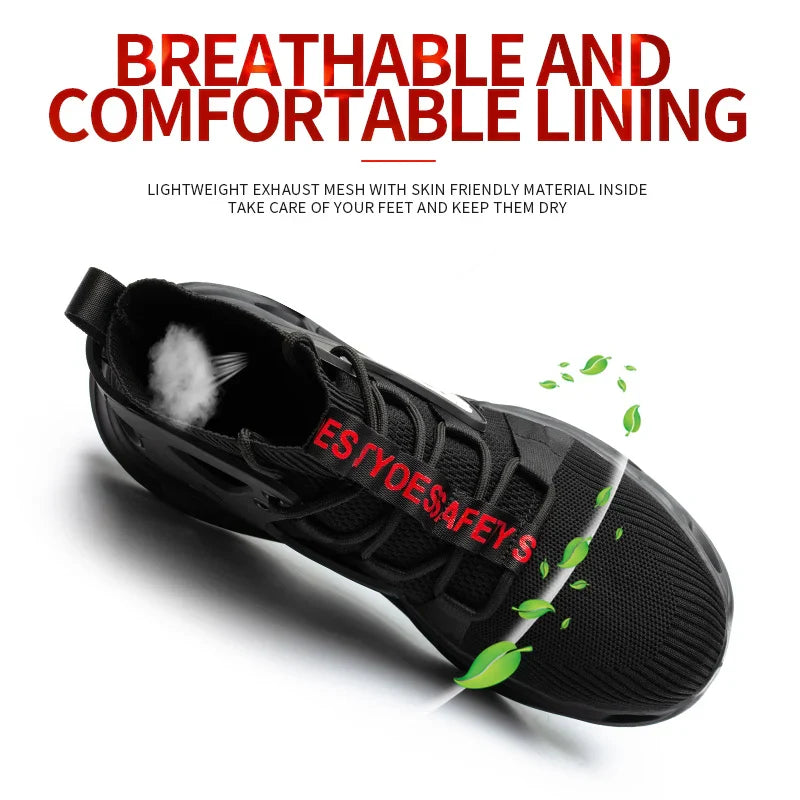 Steel Toe Safety Shoes Men, Anti-Puncture Anti-Smash Non Slip Industrial Work Boots Kevlar-Midsole Protection Tactical Boots
