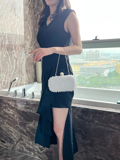 Fashion Elegant Women White Beige Luxury Special Crystals Beaded Pearl Evening Clutch Bags Wedding Party Handbag Beaded