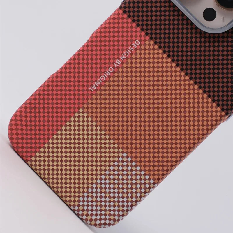 Magnetic Pixel Grid Texture Phone Case for IPhone 17 16E 15 14 Pro Max Metal Lens Buttons Slim Hard Protect Cover