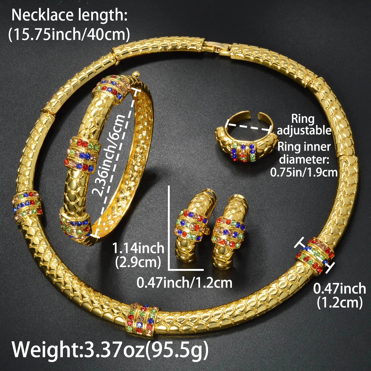 Luxury 18k Gold-Plated Women's Jewelry 4-Piece Round Necklace Bracelet Earrings Ring Gold Classic Dubai Wedding Gift